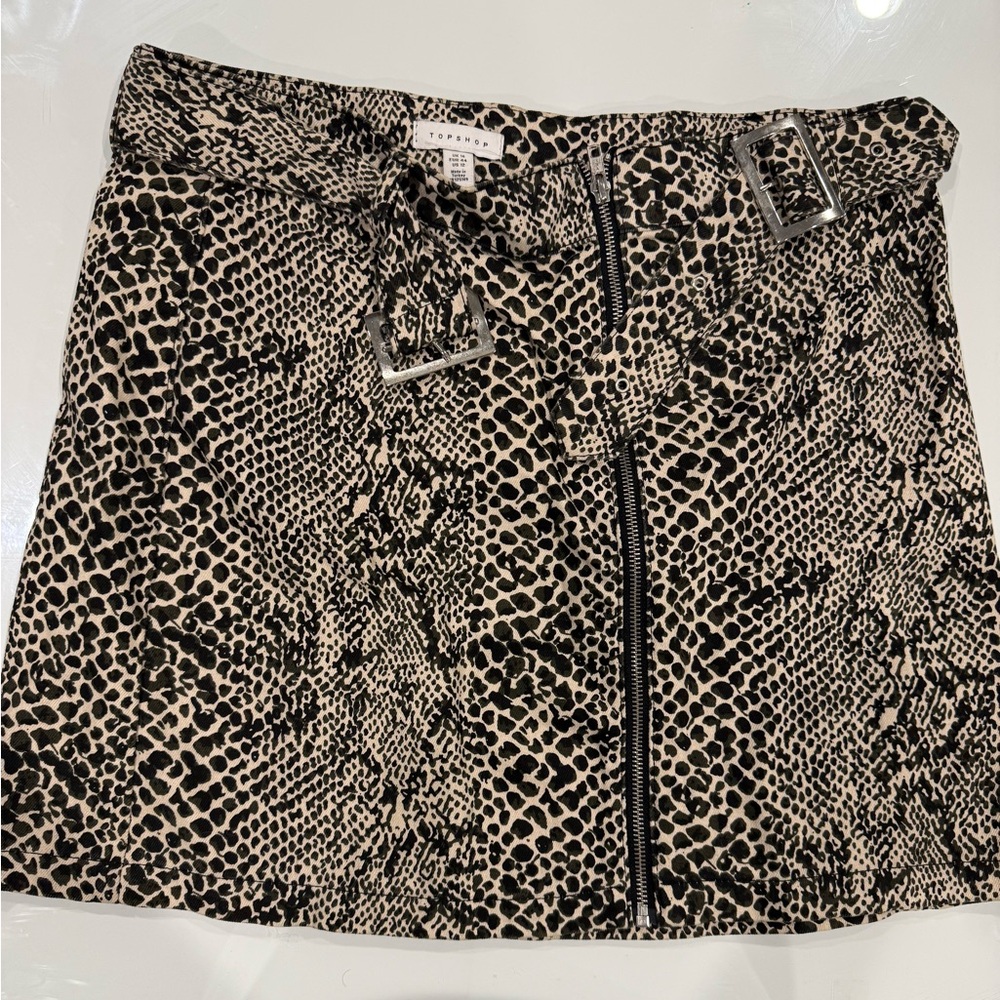 Topshop Black and Cream Animal Print Mini Skirt